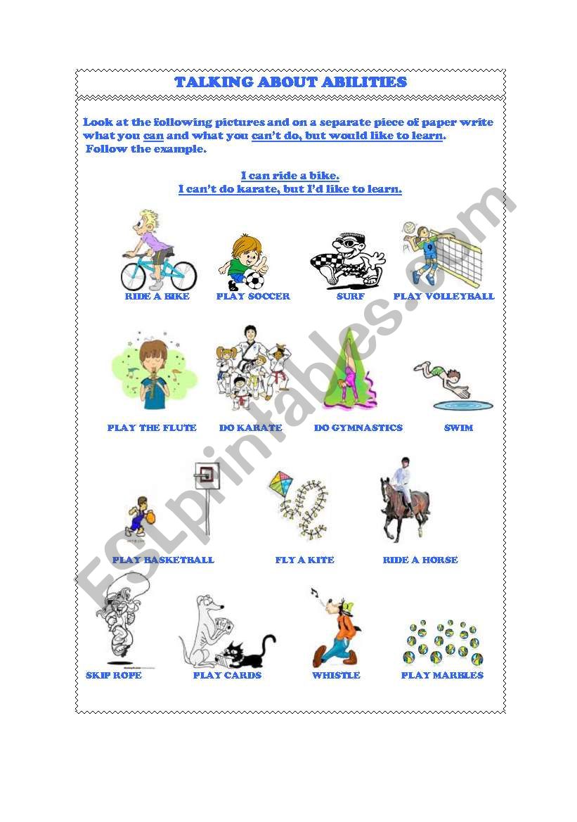 Talking about abilities. worksheet