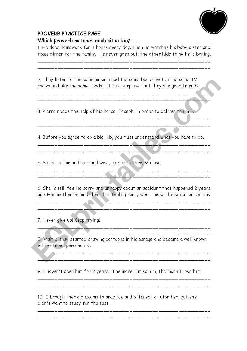 Proverb practice worksheet