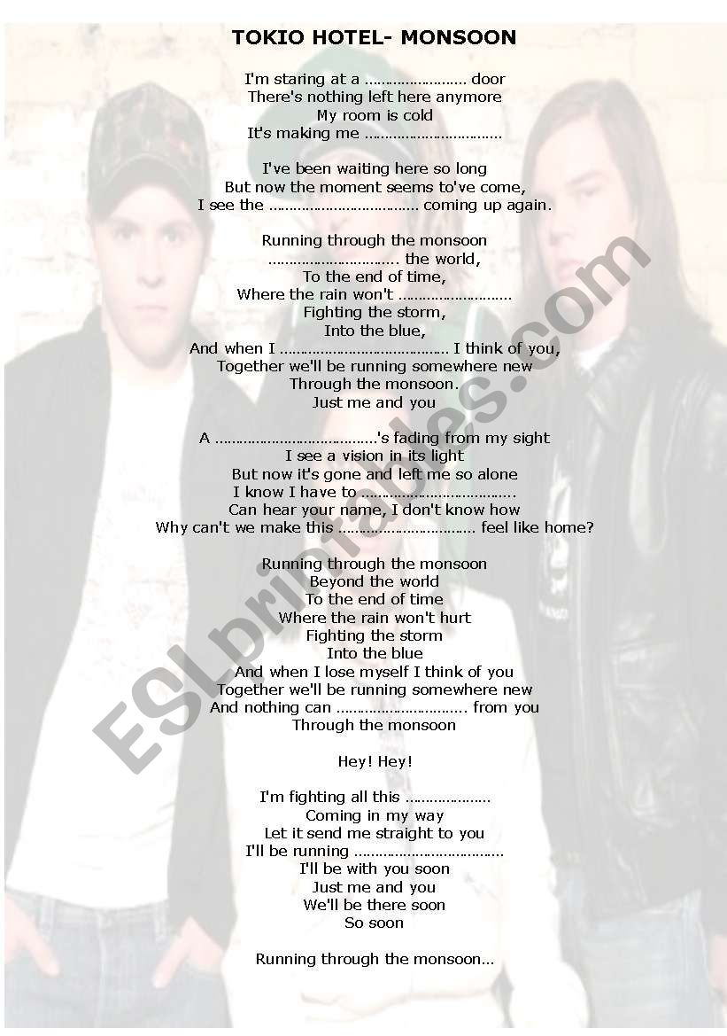 TOKIO HOTEL - MONSOON worksheet