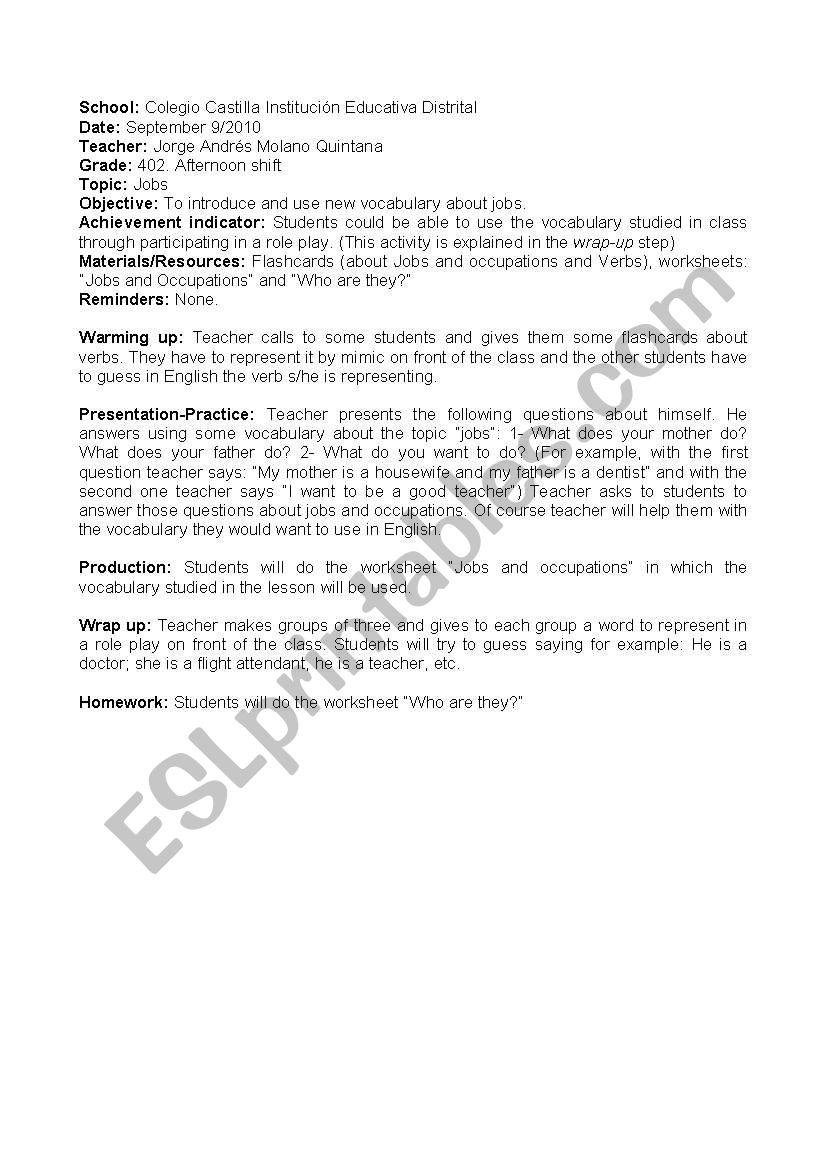 Jobs and Occupations worksheet