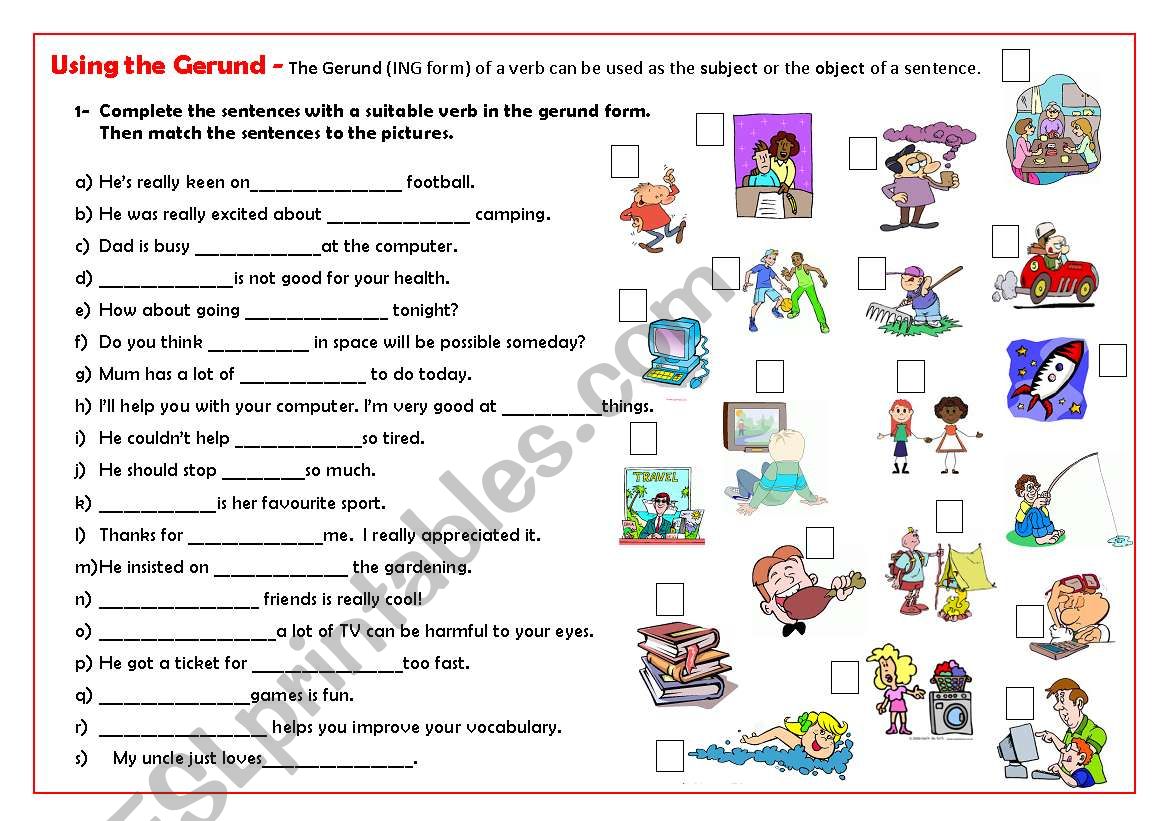 Gerunds worksheet