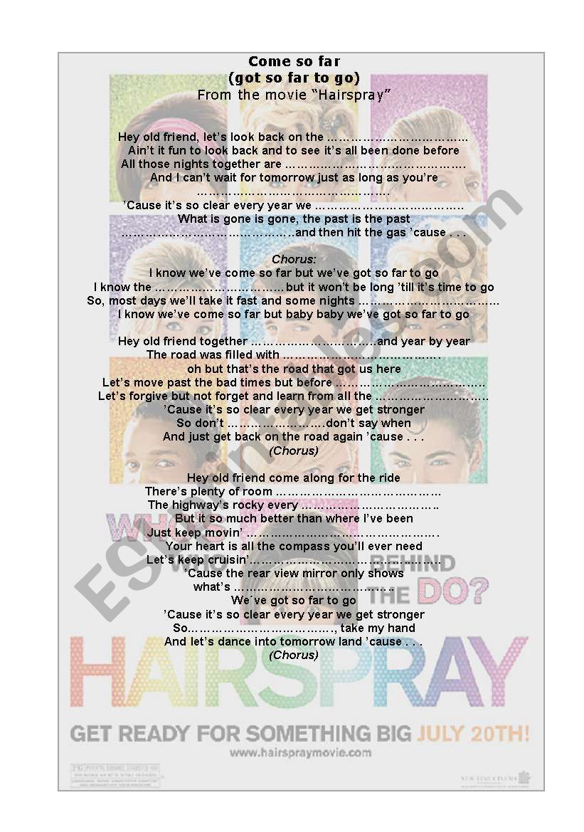 HAIRSPRAY worksheet