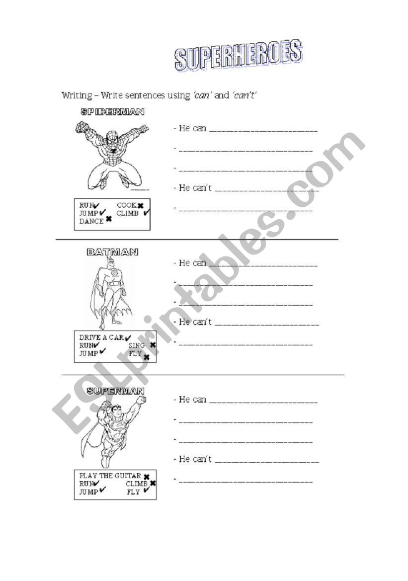 Superheroes - Ability worksheet