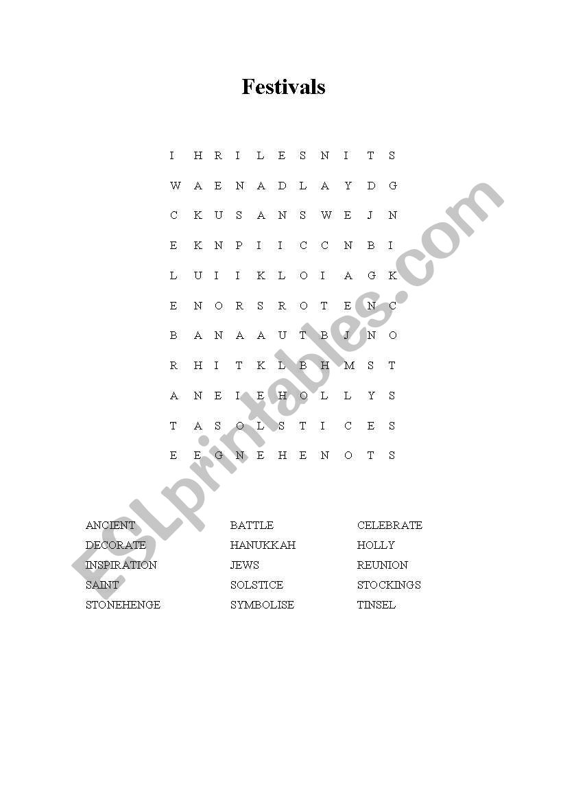 English worksheets Festival crossword