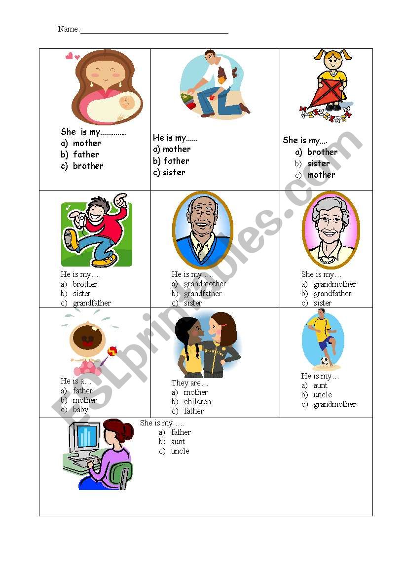 FAMILY MULTIPLE CHOICE worksheet