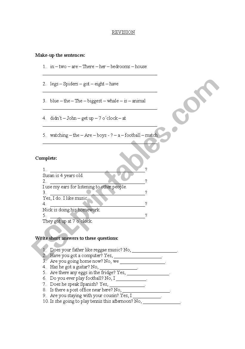 Revision worksheet