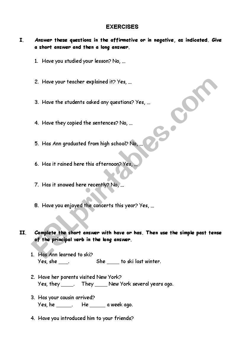 Exercises worksheet