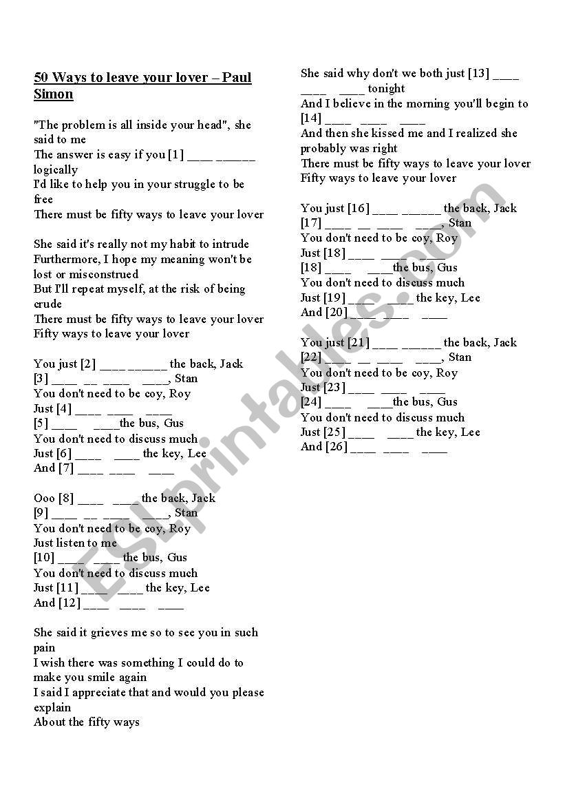 Paul Simon - 50 Ways To Leave Your Lover / Idiomatic Phrasal Verbs