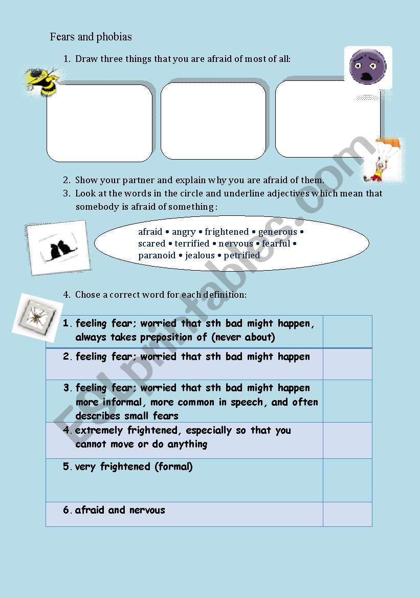 fears and phobias worksheet