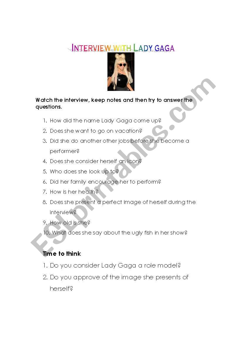 interview with lady gaga worksheet