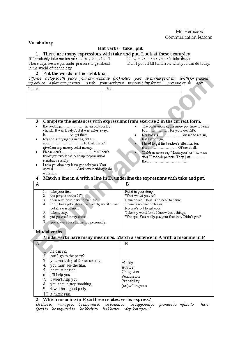 hot verbs worksheet