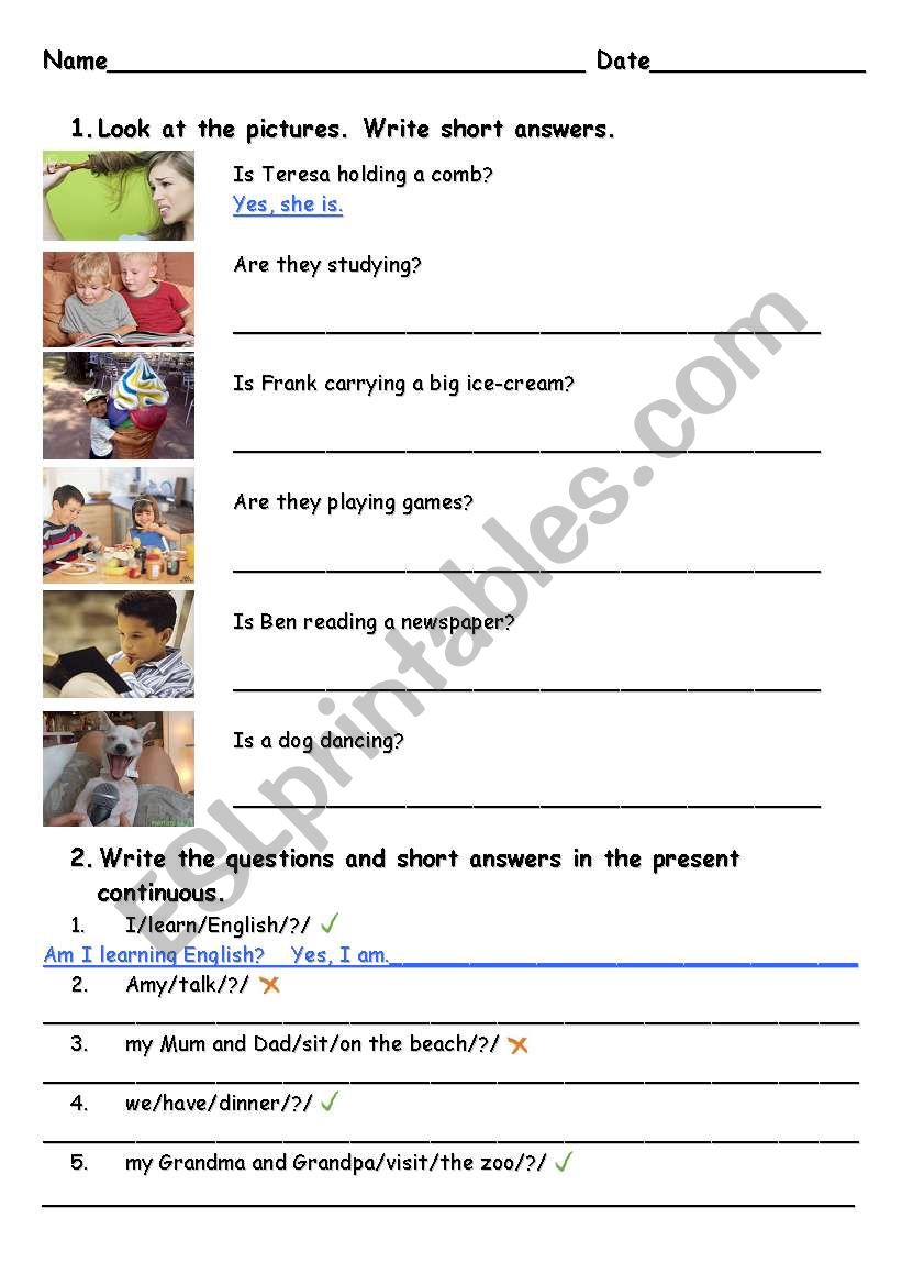 The Present Continuous/ questions and short answers