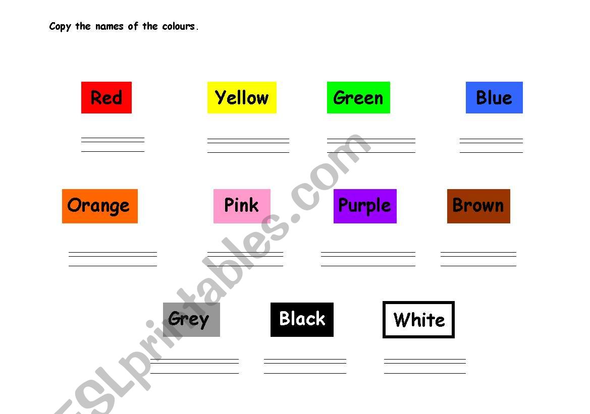 THE NAMES OF THE COLOURS worksheet