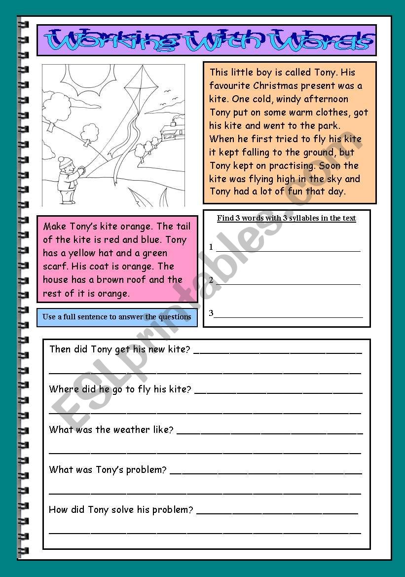 Working with words worksheet