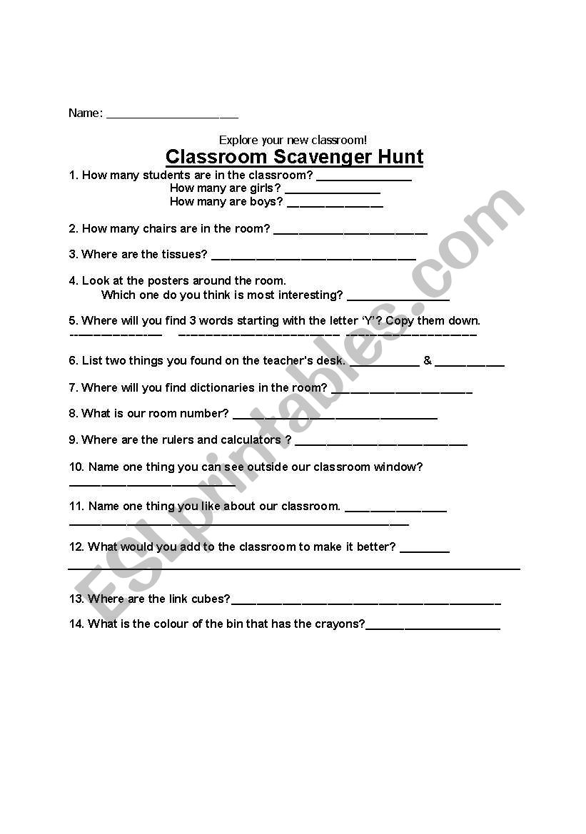 scavenger hunt worksheet