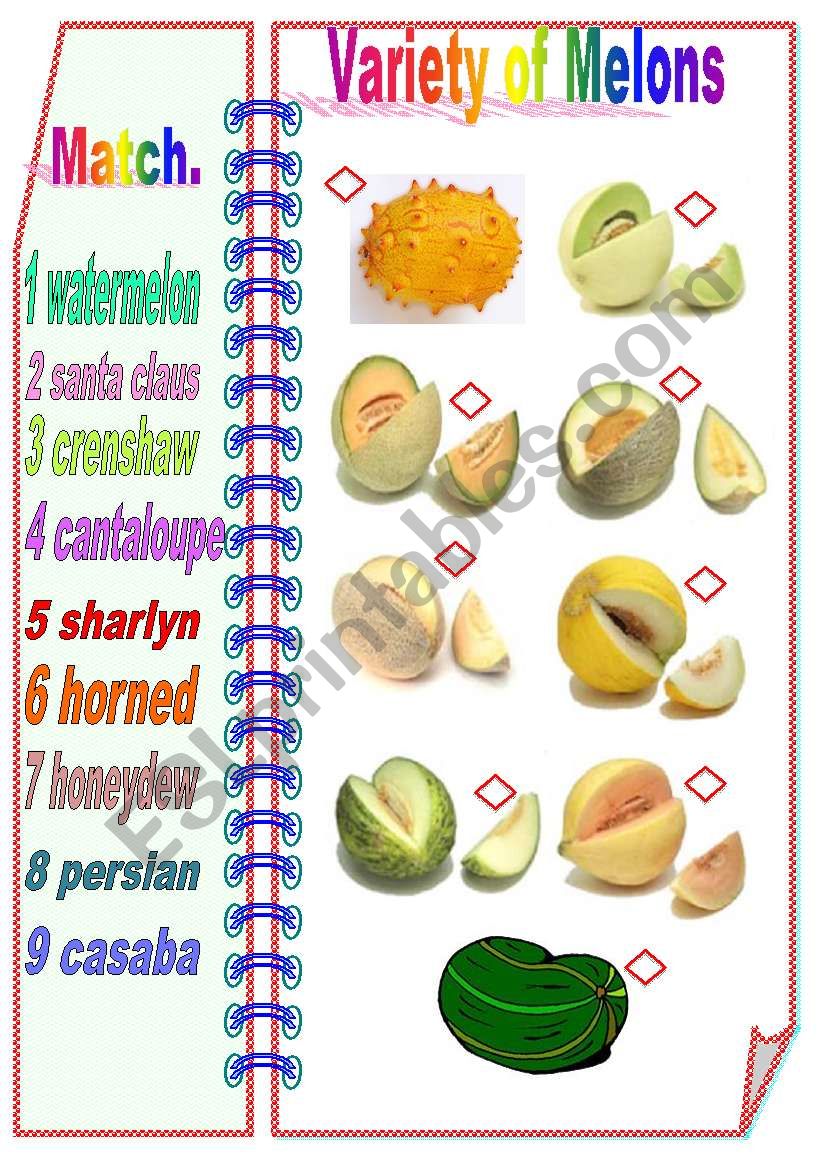 Variety of Melons - Matching Activity ** fully editable