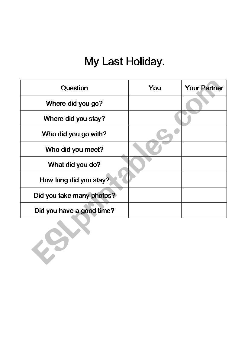 holiday worksheet