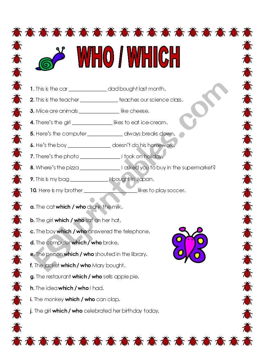 Who Which Esl Worksheet By Joannejoanne