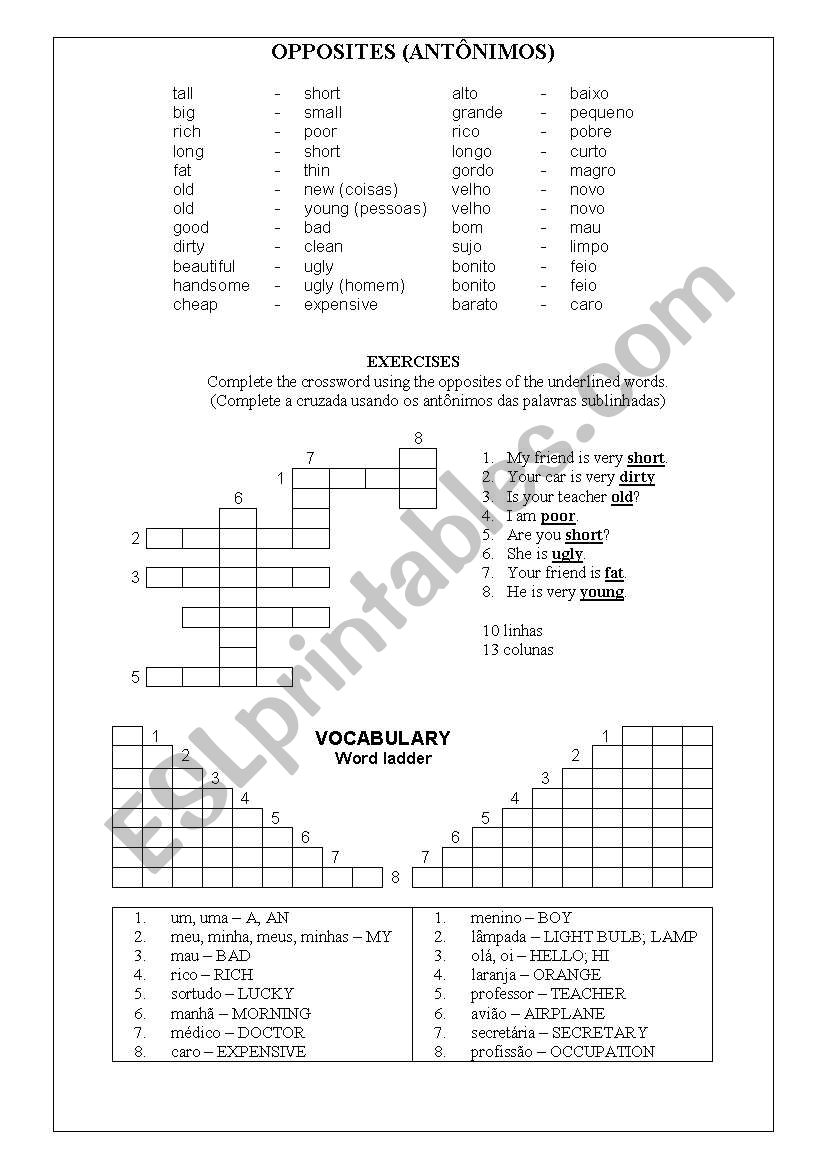 OPPOSITES CROSSWORDS worksheet