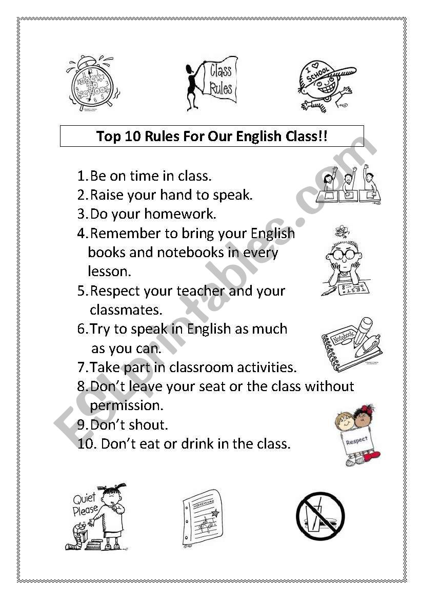 Top 10 Rules For Our English Class