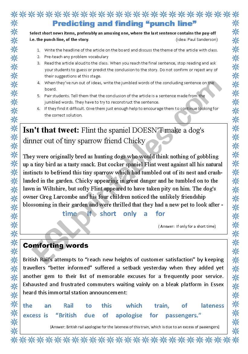 Predicting punch lines worksheet