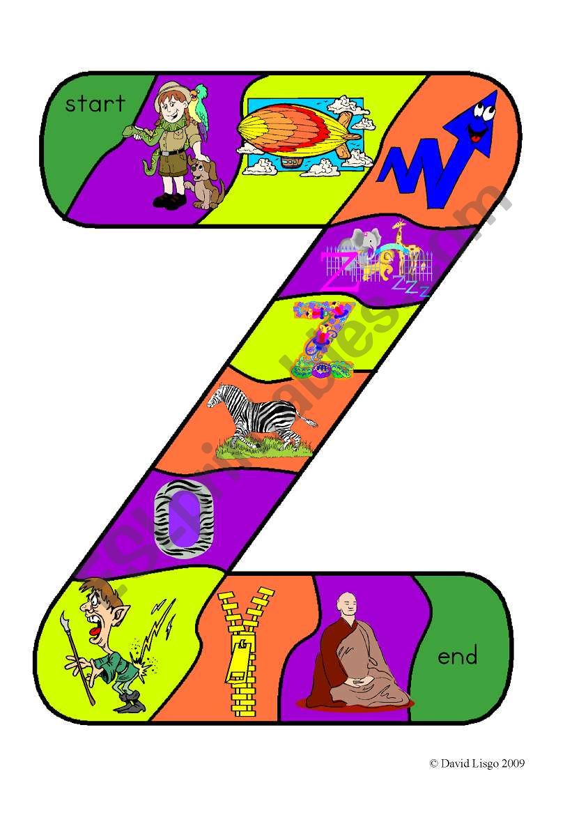 New Alphabet Tracks: letter z in full color, black and white and blank.