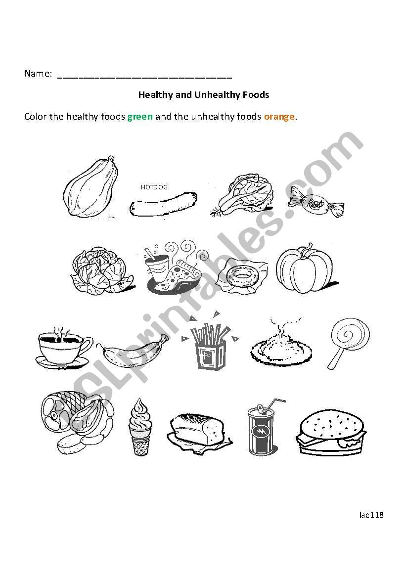 Healthy and Unhealthy Foods worksheet