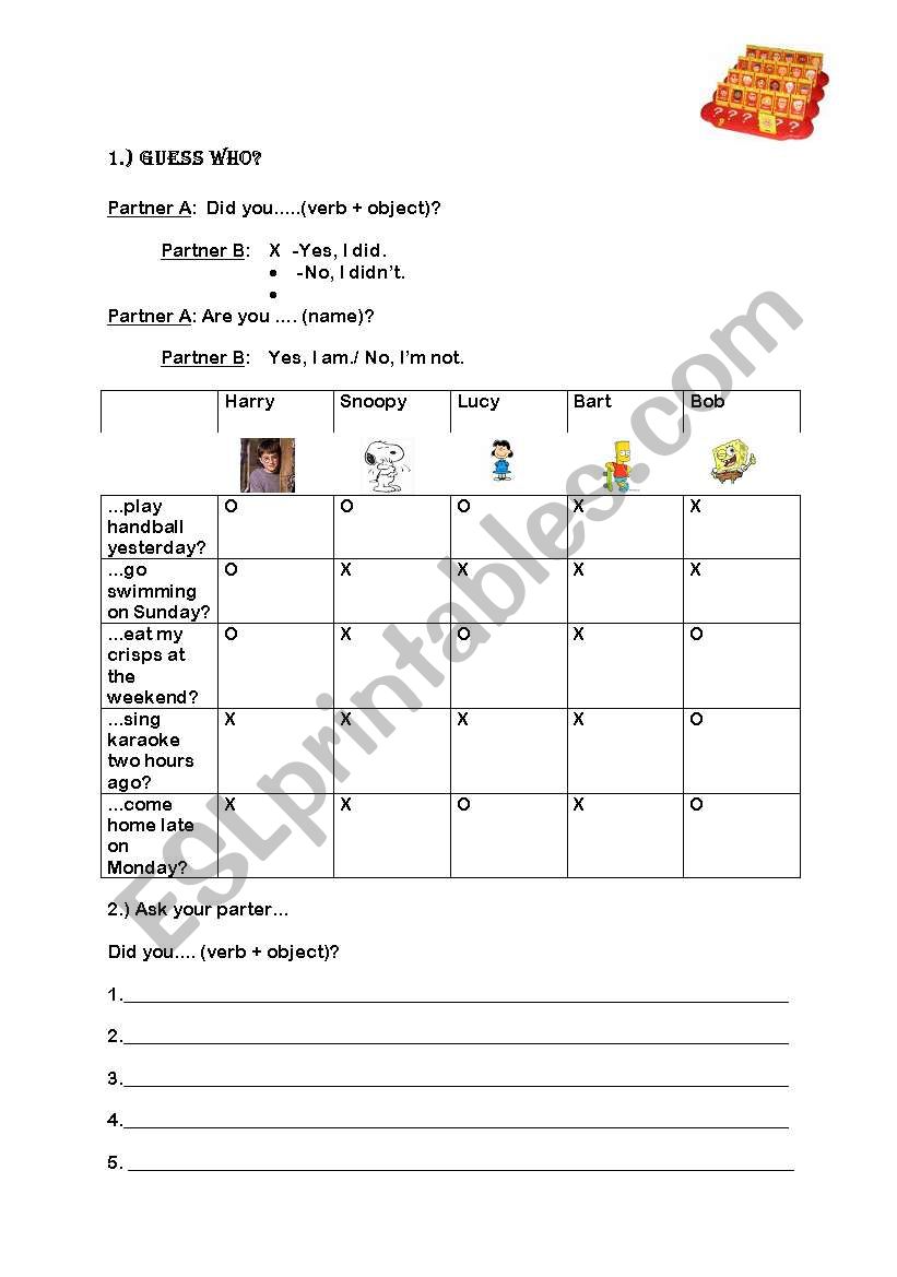 simple past game worksheet