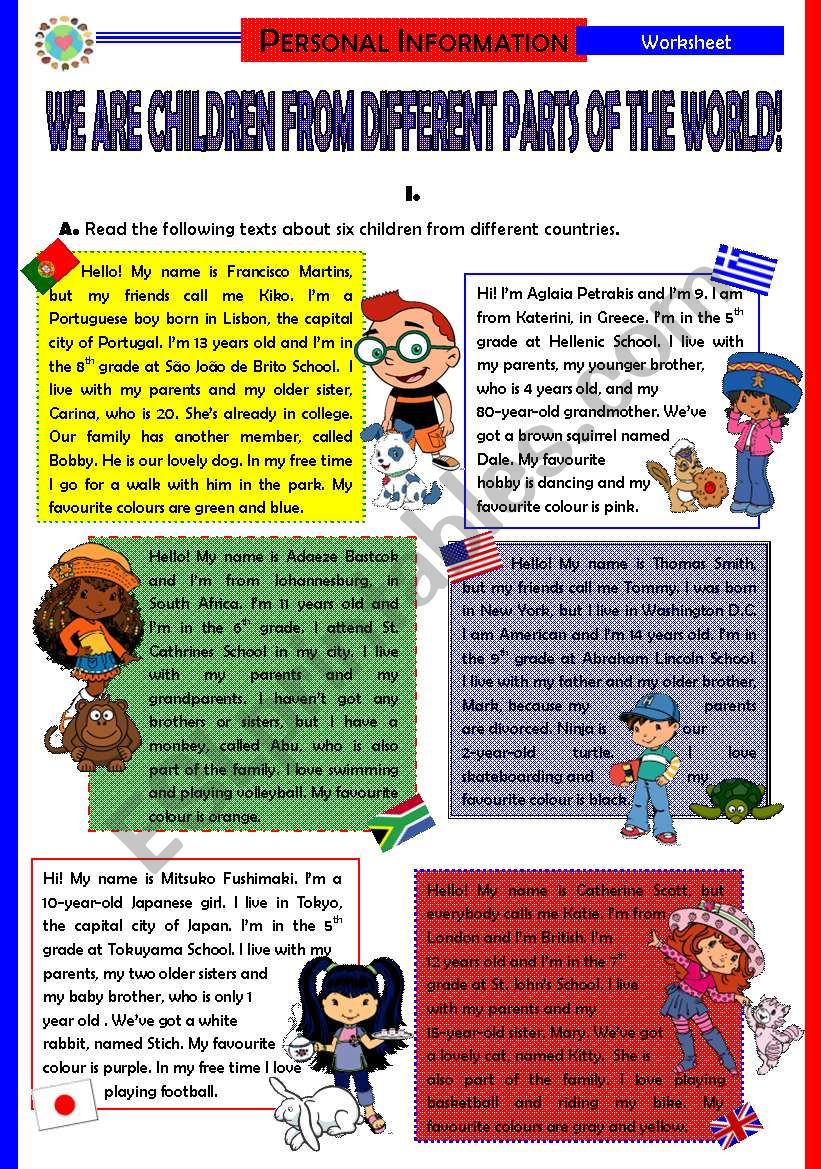 We are children from different parts of the World! (5 pages + Answer Key)