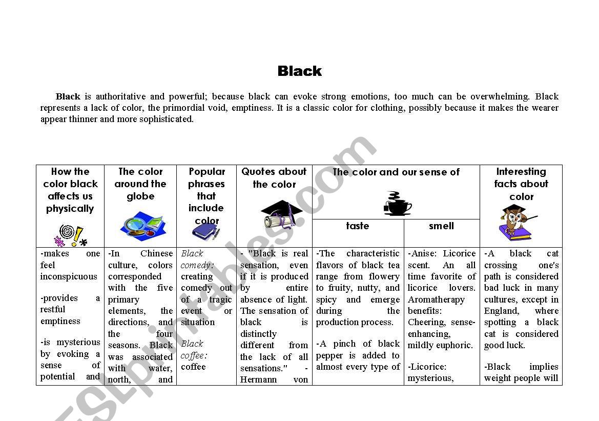 Black color worksheet