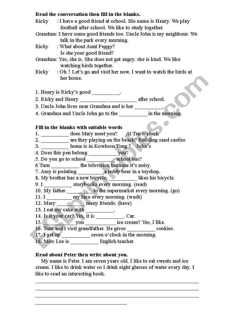 English Worksheets English