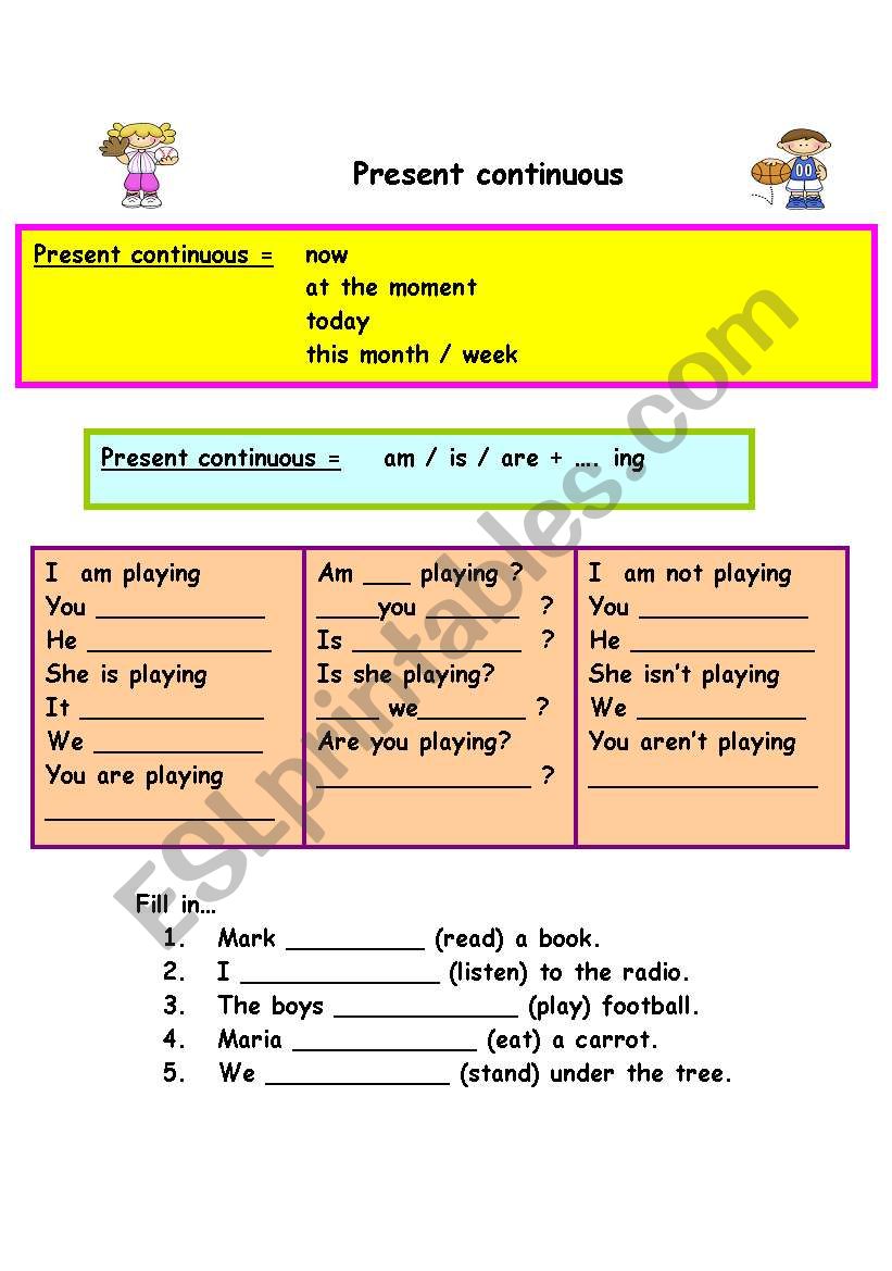 present continuous worksheet