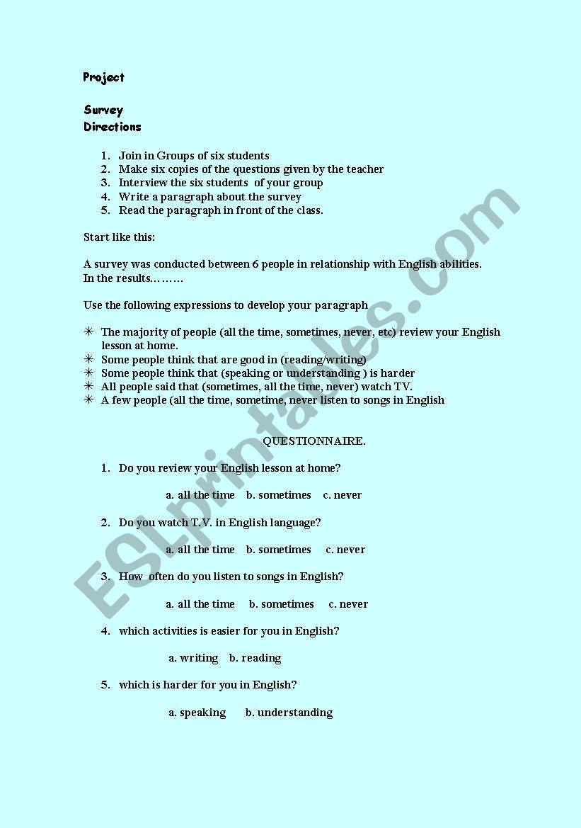 survey worksheet
