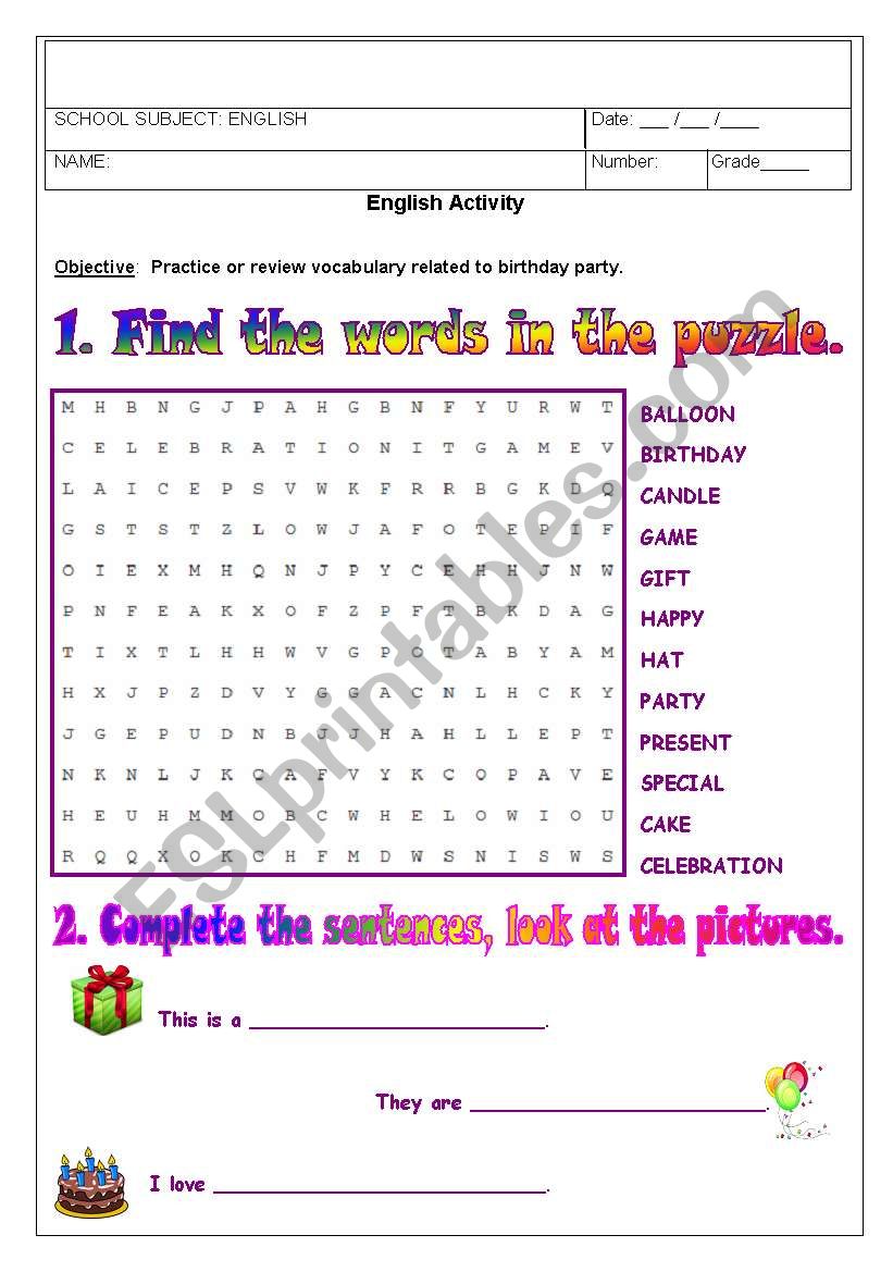 Birthdays - vocabulary - 2 pages