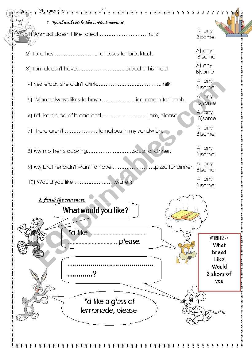 some and any worksheet