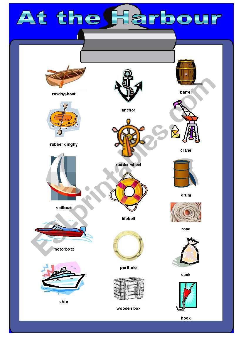 At the Harbour - Pictionary worksheet