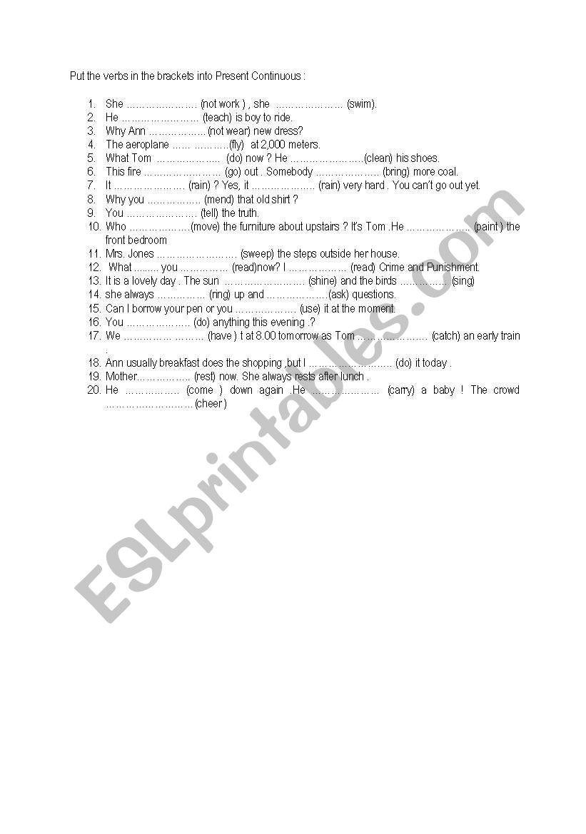 Present Continuous  worksheet