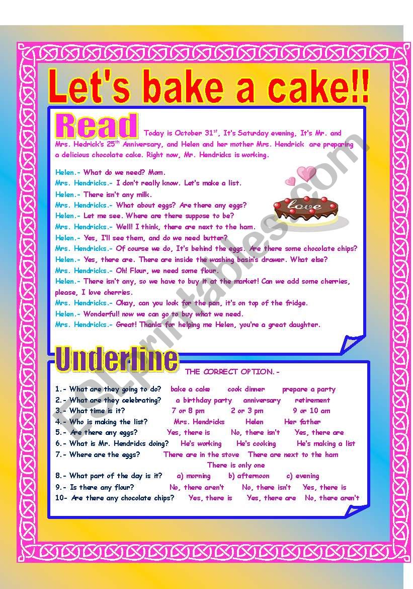Lets bake a cake! worksheet
