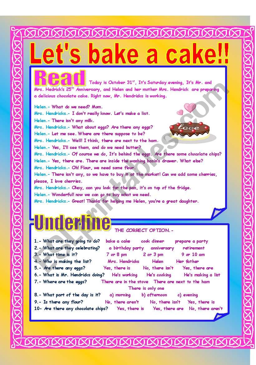 LetÂ´s bake a cake! worksheet