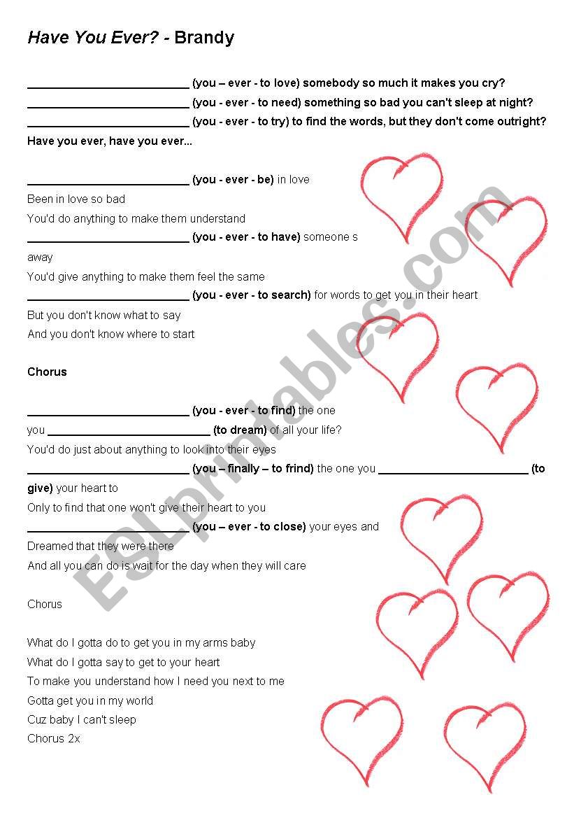 Have you ever...? song worksheet