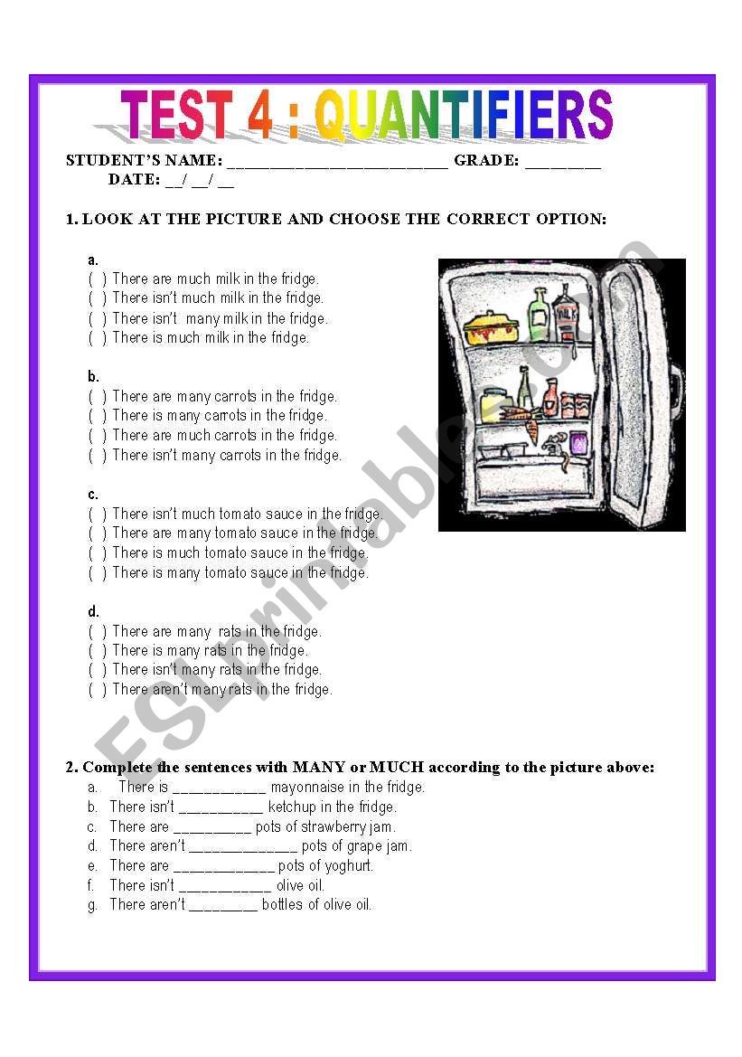 TEST 4: QUANTIFIERS worksheet
