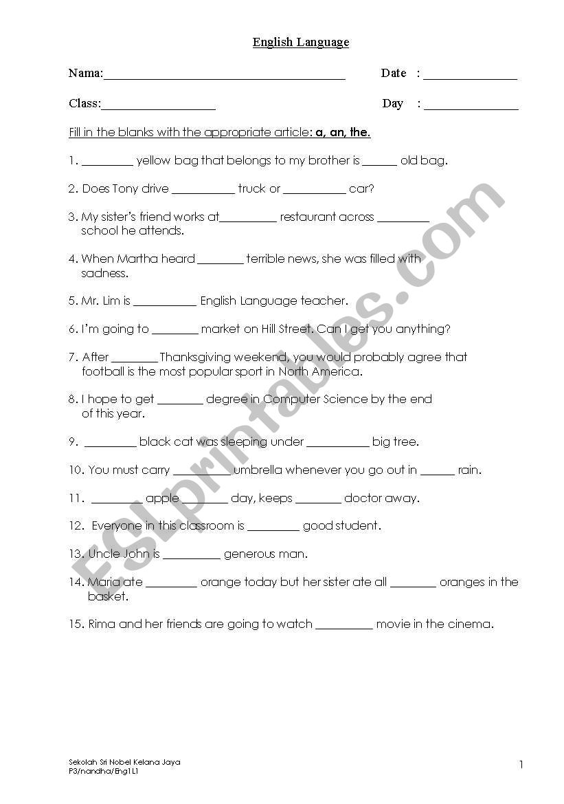 Article worksheet