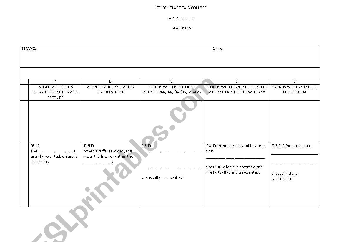 accent ACTIVITY worksheet