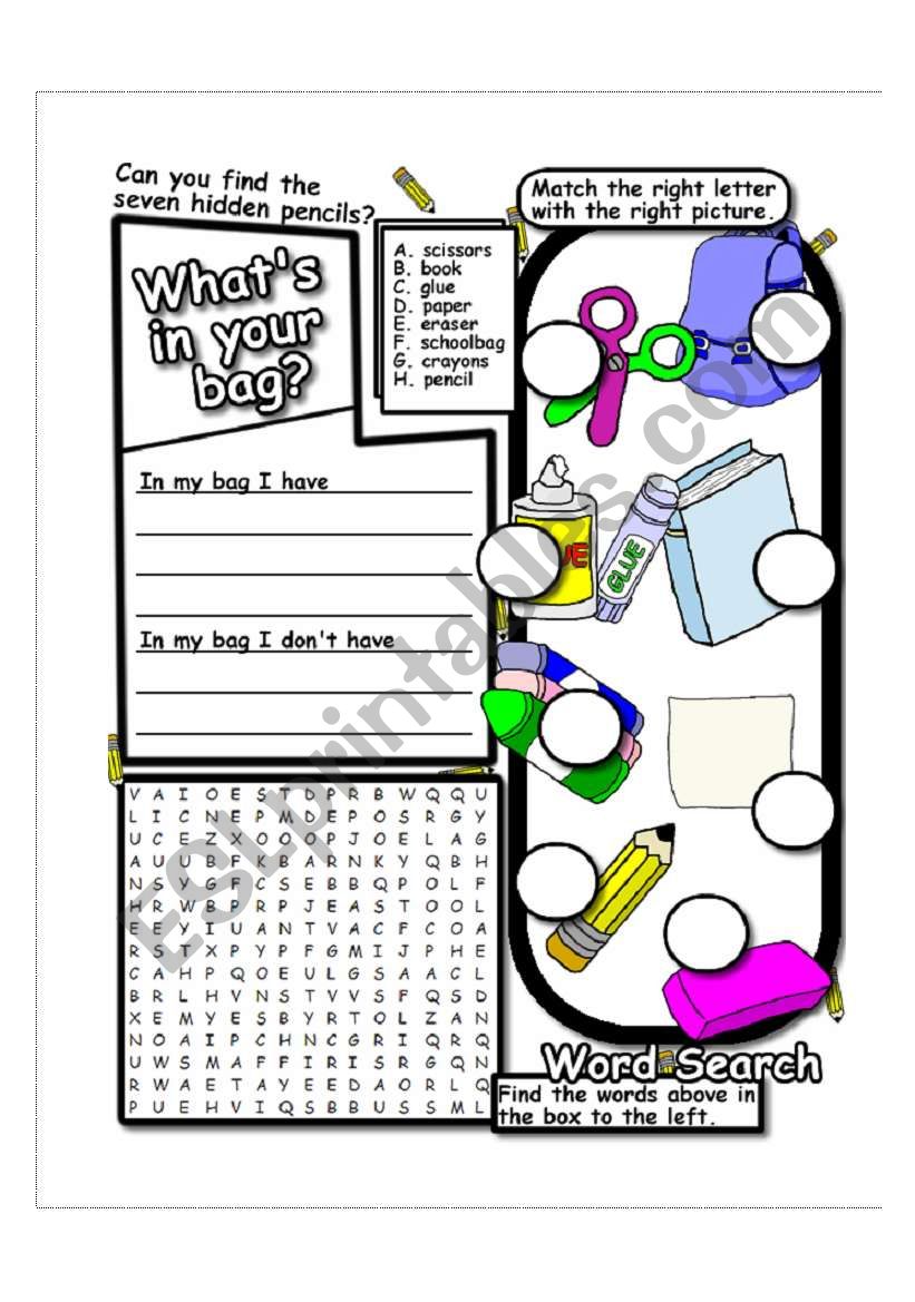 Whats in your bag? worksheet