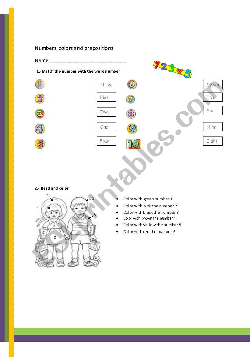 Numbers, colors, shapes and preposition 