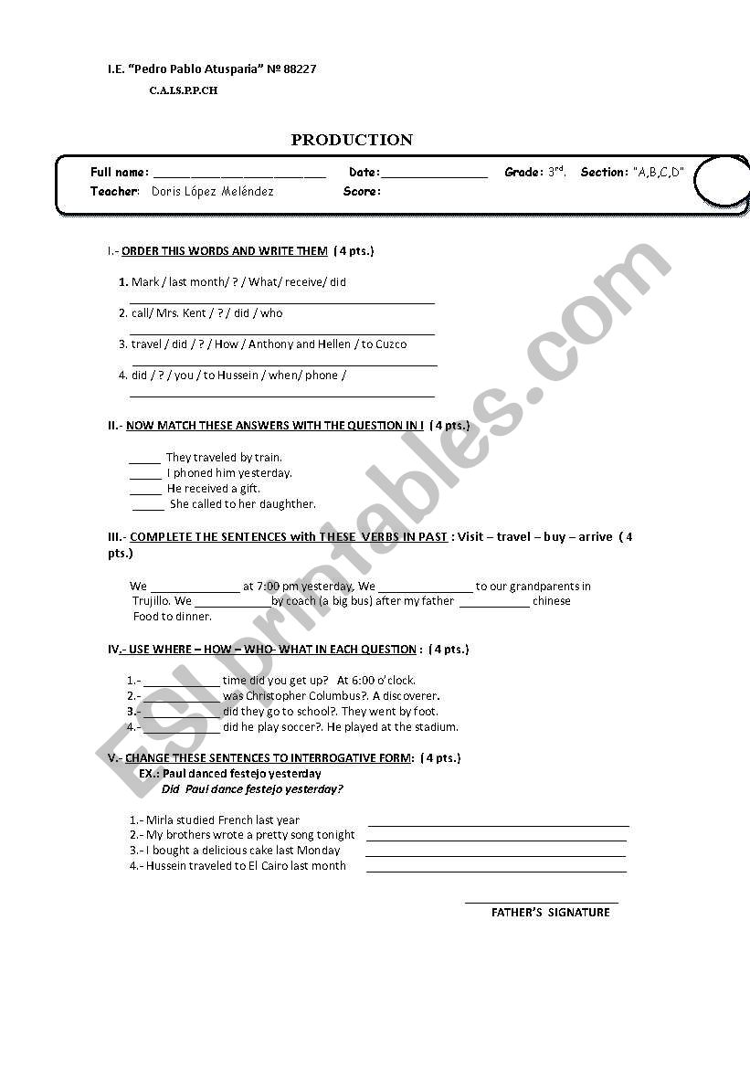 Production worksheet