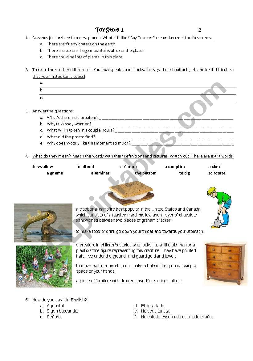 Toy Story 2-Scenes 1 to 4 worksheet