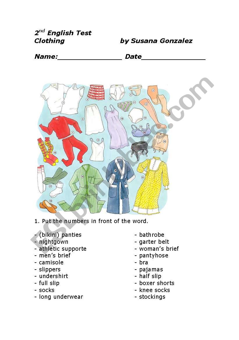 test clothing worksheet