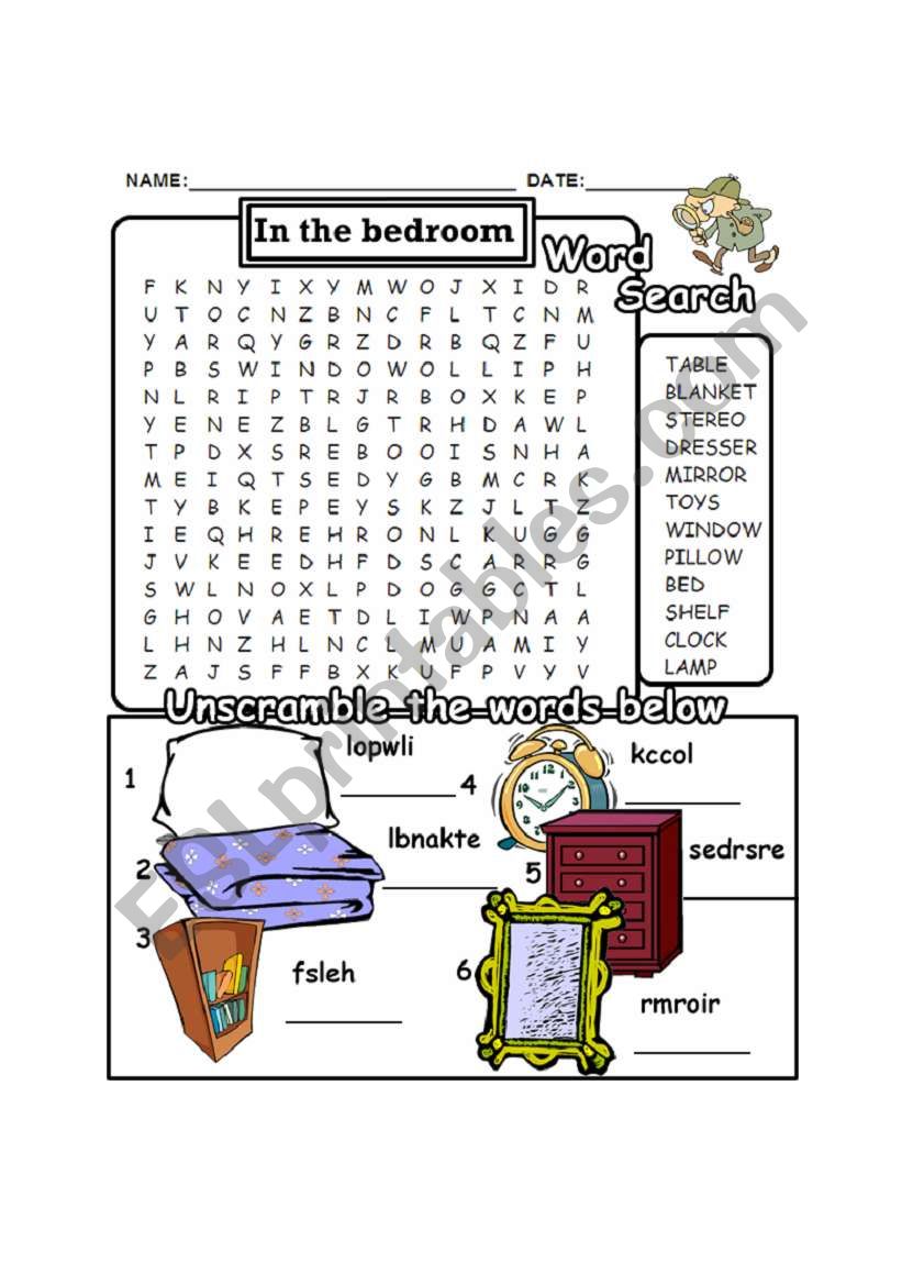 Bedroom stuff worksheet