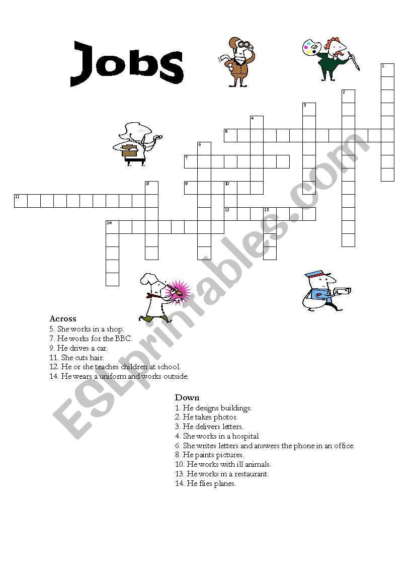 jobs crossword worksheet